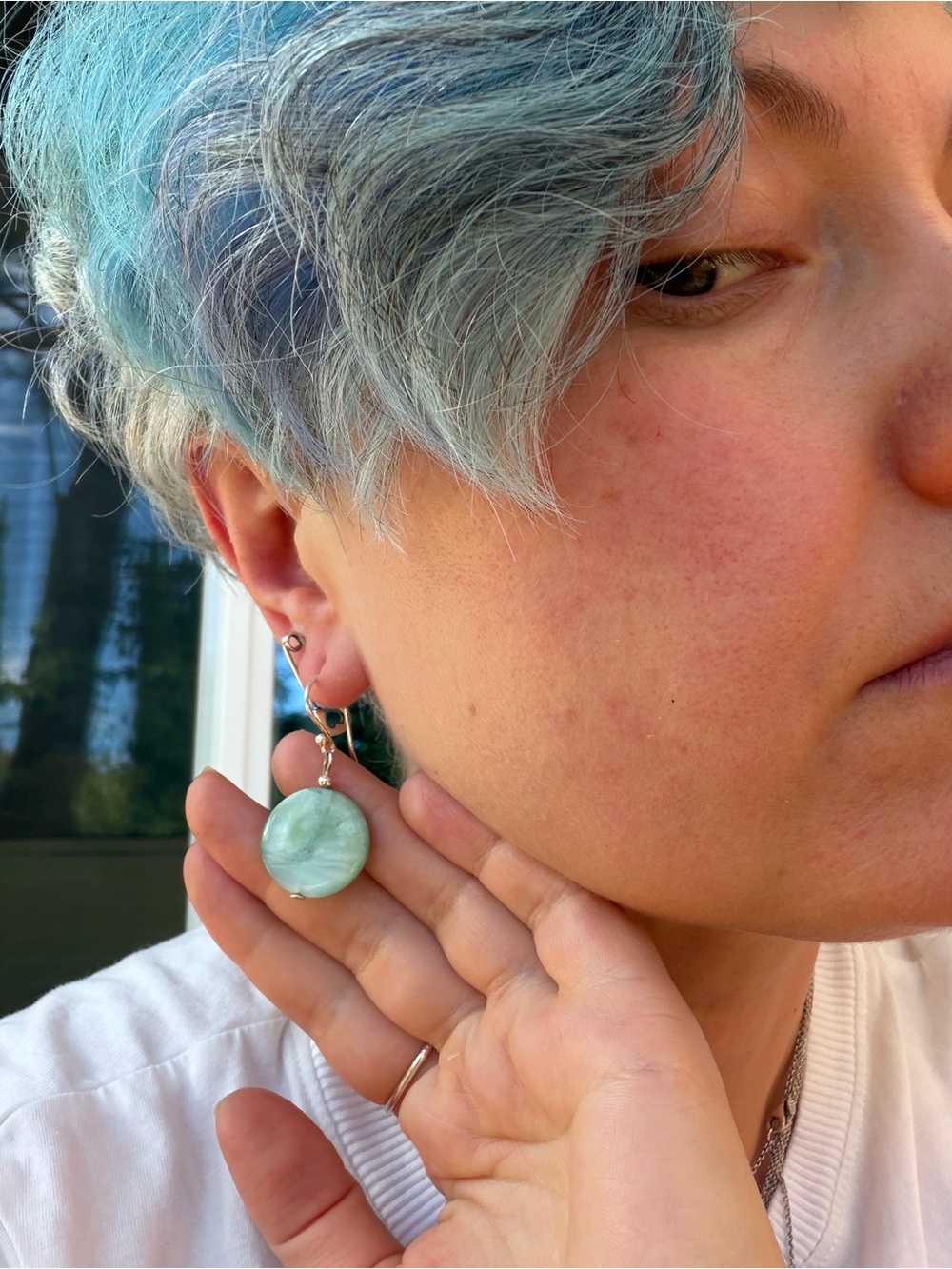 Sterling Silver 925 Green Stone Disc Drop Earrings